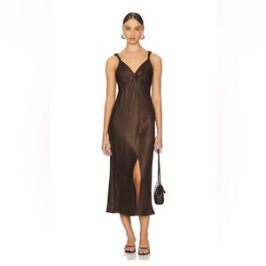 NWT $248 RAILS Viviana Midi Dress - Brown Satin Slip Dress